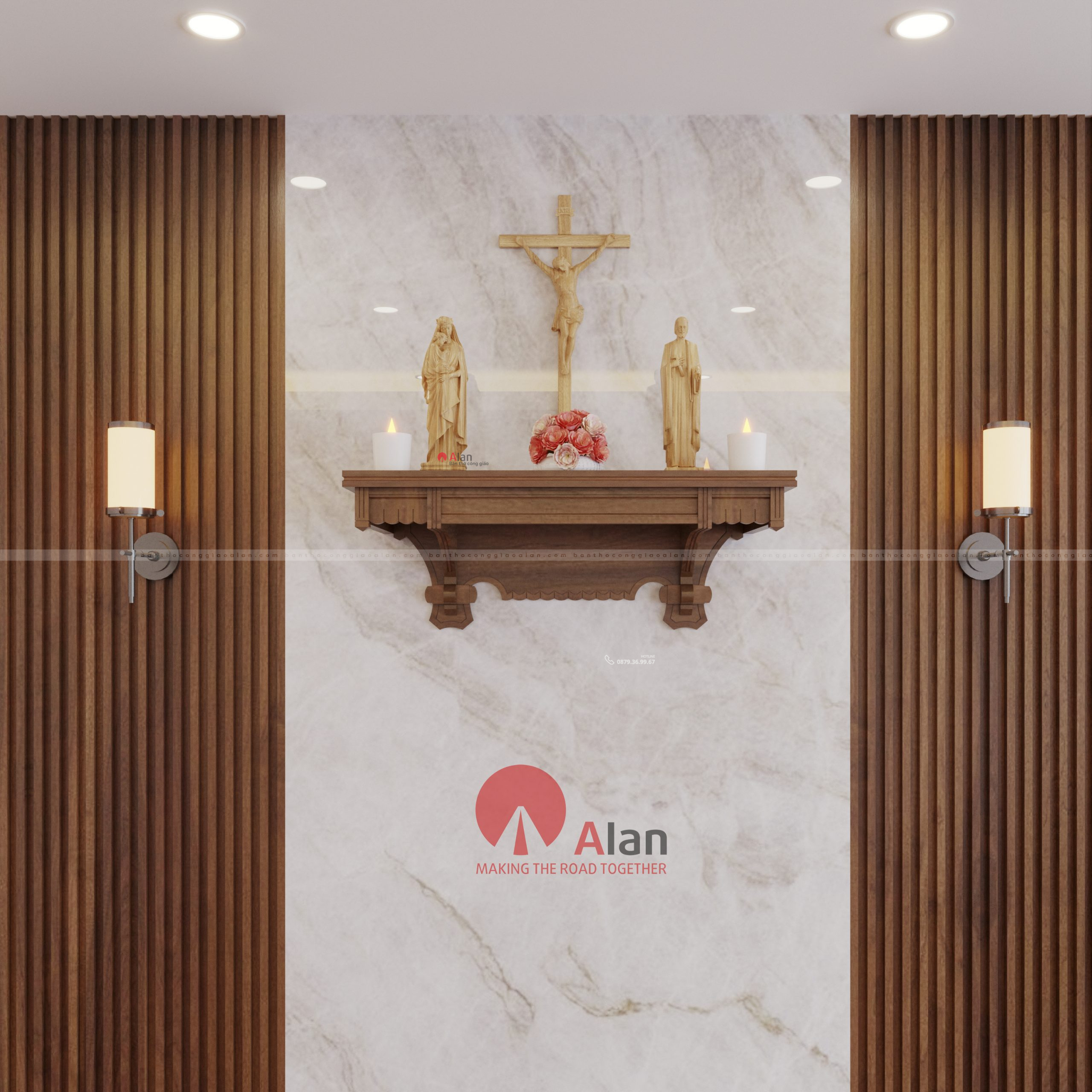 Bàn thờ công giáo CA02 - Brown góc 1