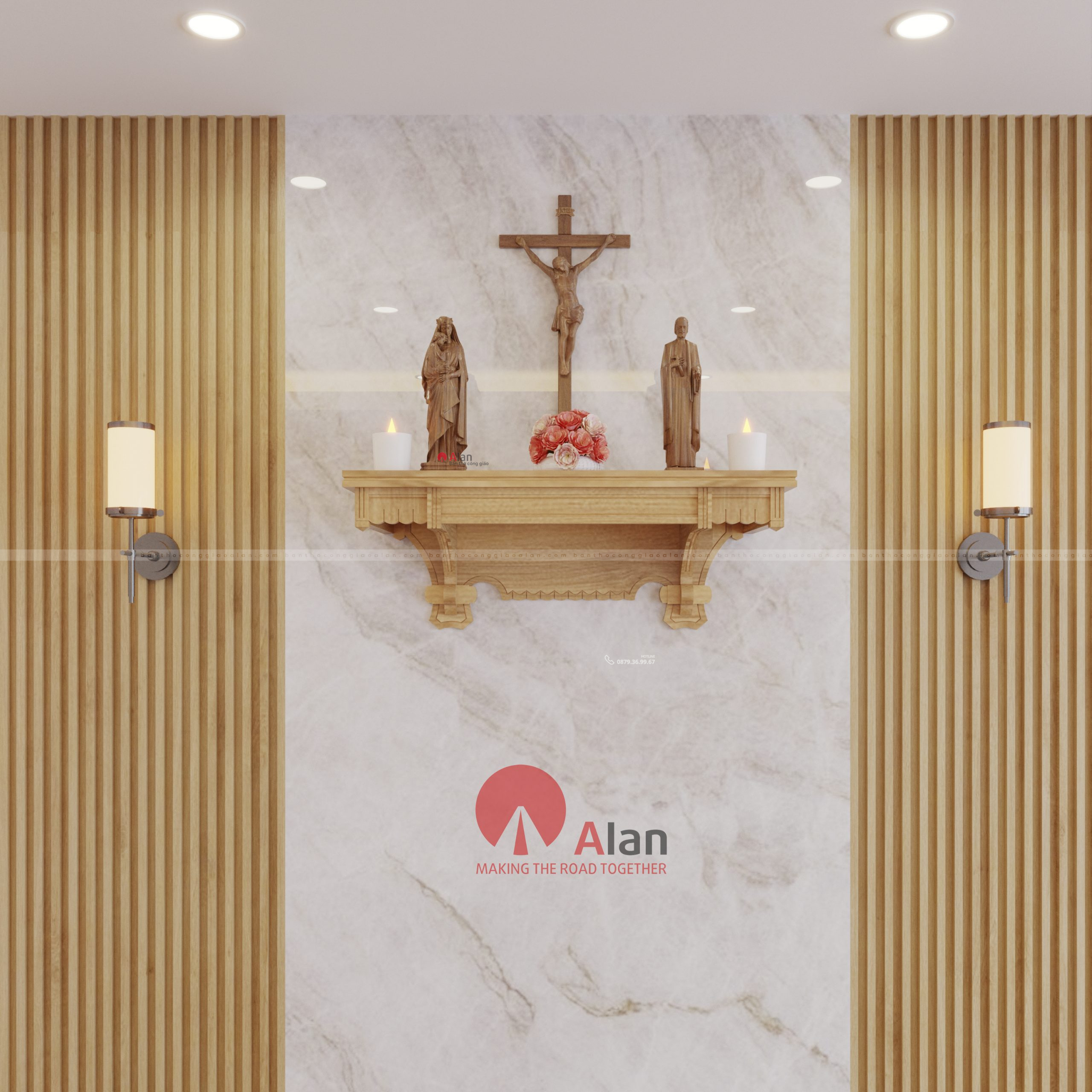 Mẫu Bàn thờ công giáo CA02 - Oak góc 2